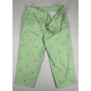 Kim Rogers Pants Womens‎ 12 Fits 10 Green Flamingo Embroidered Cropped Summer